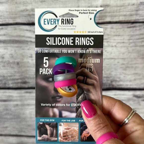 Multiple Colored Silicone Rings 5 Pack Set Size Medium - Picture 6 of 6